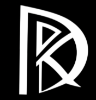 Logo with a stylized letter 'D' on a white background